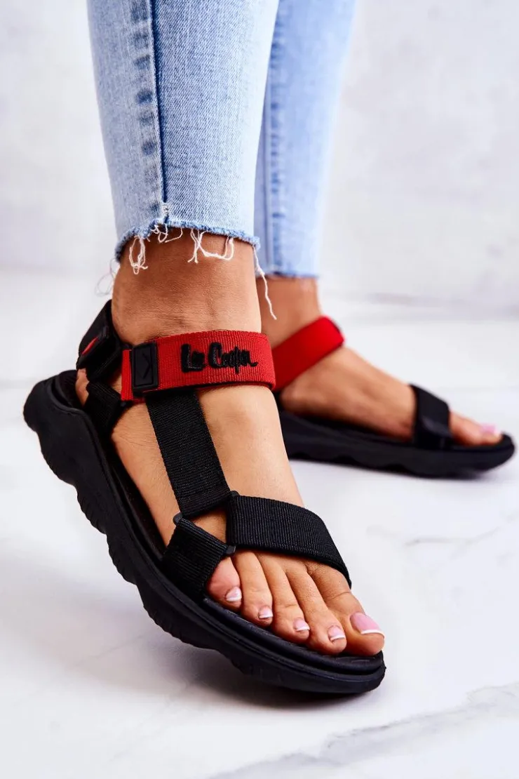 Sale Lee Cooper Damskie Sportowe Sandały LCW-22-34-0954L Czarno-Czerwone