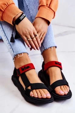 Sale Lee Cooper Damskie Sportowe Sandały LCW-22-34-0954L Czarno-Czerwone