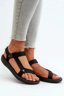 Best Boto Damskie Sportowe Sandały Na Rzepy Czarne Vilari Czarny