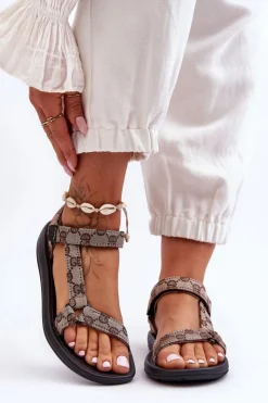 Boto Sandały Płaskie*Damskie Sportowe Sandały We Wzory Brązowe Ultimate