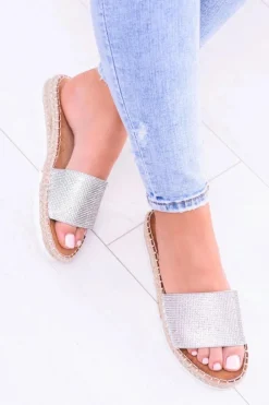 Boto Klapki Damskie Klasyczne*Damskie Srebrne Klapki Lu Boo Cyrkonie ShineMadam