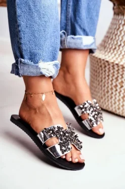 Online Boto Damskie Srebrne Klapki Z Cyrkoniami Swallow