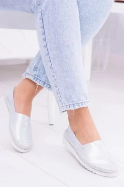 Damskie Boto Damskie Srebrne Skórzane Slip On Frela