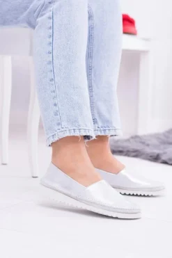 Damskie Boto Damskie Srebrne Skórzane Slip On Frela