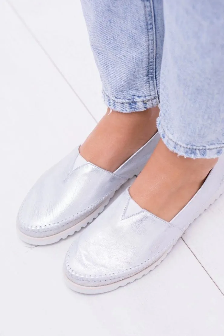 Damskie Boto Damskie Srebrne Skórzane Slip On Frela