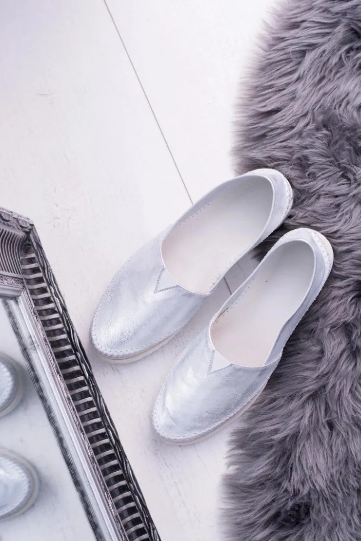 Damskie Boto Damskie Srebrne Skórzane Slip On Frela