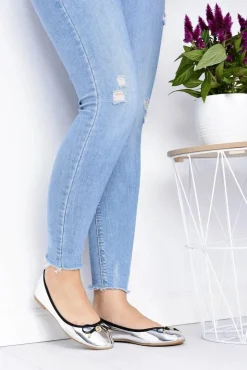 Outlet Boto Damskie Srebrne Wsuwane Balerinki Cleoss