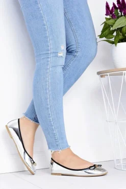 Outlet Boto Damskie Srebrne Wsuwane Balerinki Cleoss