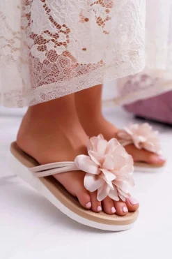 Online Boto Damskie Szare Klapki Japonki Kwiat Drademos