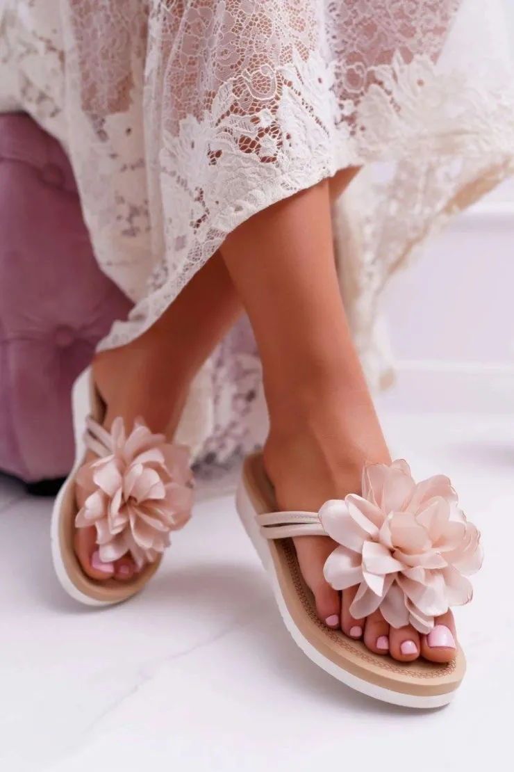 Online Boto Damskie Szare Klapki Japonki Kwiat Drademos