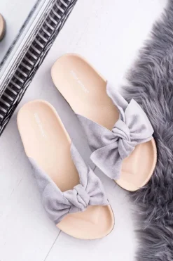 Best Boto Damskie Szare Klapki Na Korku Kokarda Dominica