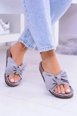 Best Boto Damskie Szare Klapki Na Korku Kokarda Wendy