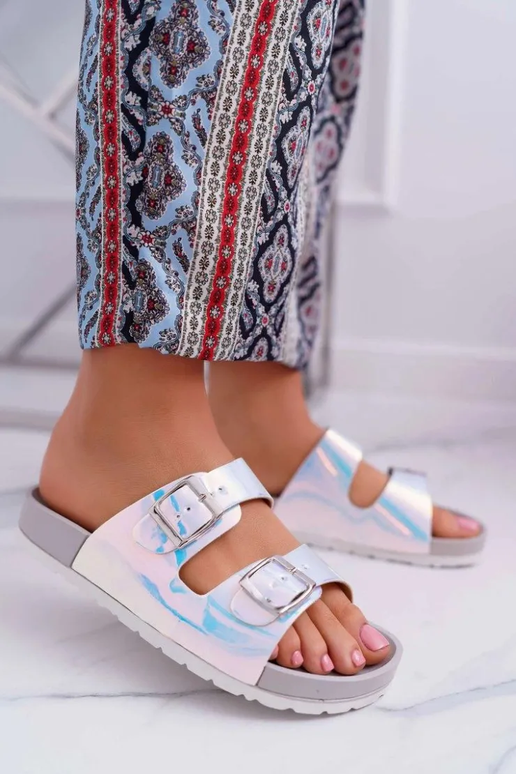 Discount Boto Damskie Szare Profilowane Klapki Opalizujące Astramos