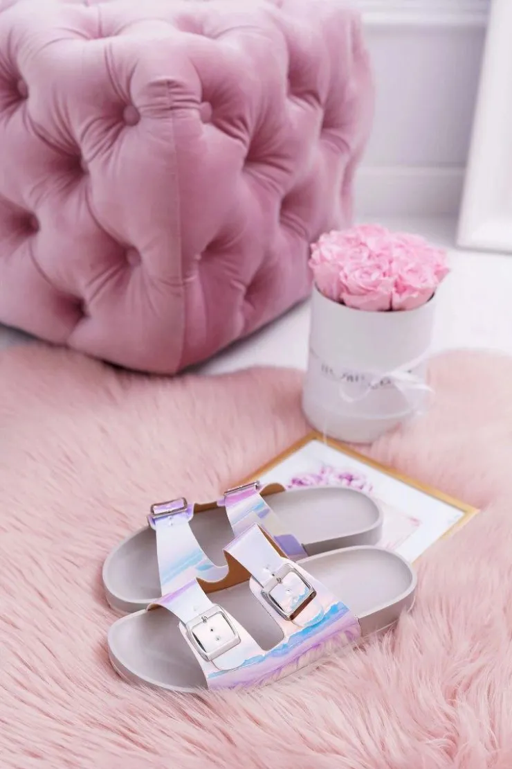 Discount Boto Damskie Szare Profilowane Klapki Opalizujące Astramos