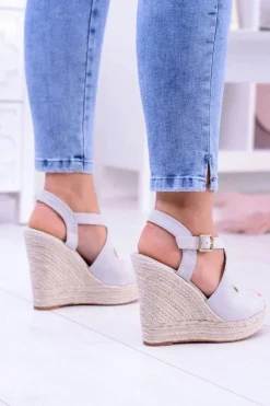 Boto Sandały Na Koturnie*Damskie Szare Sandały Na Koturnie Espadryle Elonore