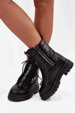 Buty damskie Vinceza Śniegowce Damskie|Damskie Trapery*Damskie Sznurowane Botki Śniegowce Vinceza 23-34586 Czarne Czarny