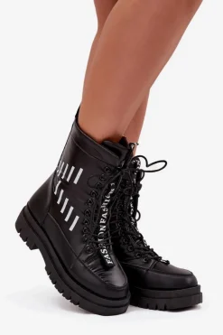 Buty damskie Vinceza Śniegowce Damskie|Damskie Trapery*Damskie Sznurowane Botki Śniegowce Vinceza 23-34586 Czarne Czarny