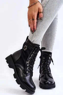 Online Boto Damskie Sznurowane Botki Trapery Z Ociepleniem Czarne Nomi