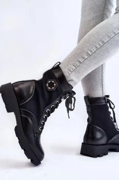 Online Boto Damskie Sznurowane Botki Trapery Z Ociepleniem Czarne Nomi