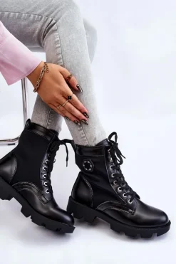 Online Boto Damskie Sznurowane Botki Trapery Z Ociepleniem Czarne Nomi