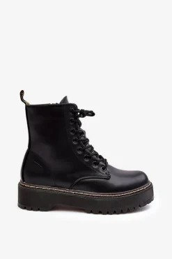 Boto Damskie Trapery|Botki Sznurowane*Damskie Sznurowane Botki Trapery Czarne Maddis