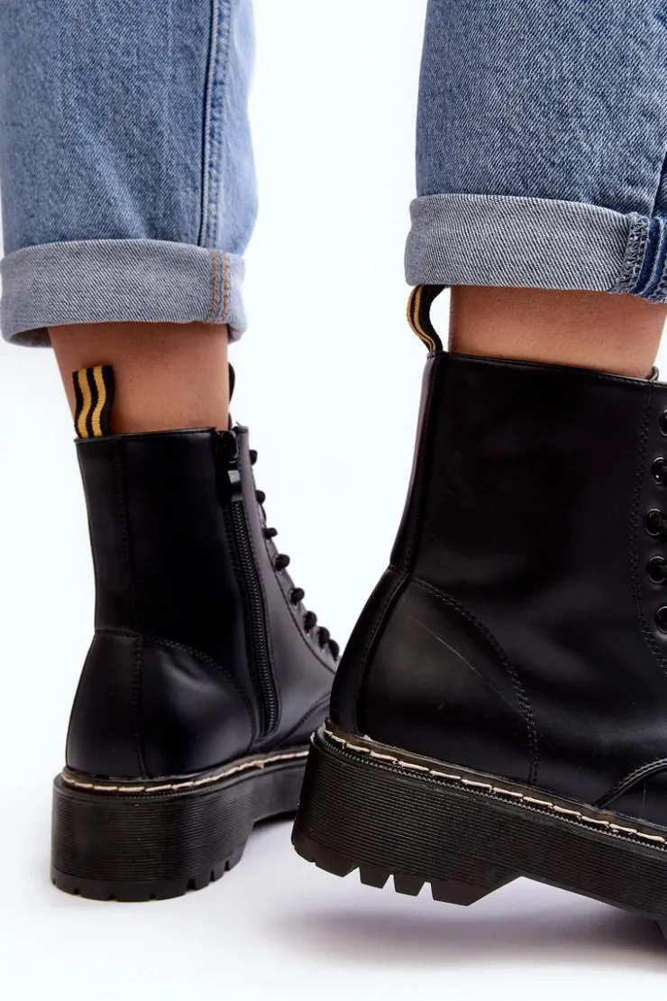 Boto Damskie Trapery|Botki Sznurowane*Damskie Sznurowane Botki Trapery Czarne Maddis