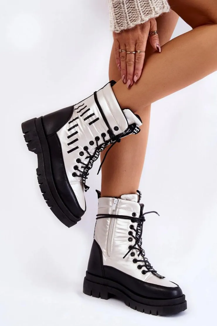 Damskie Buty damskie Vinceza Damskie Sznurowane Botki Śniegowce Vinceza 23-34586 Biało-Czarne