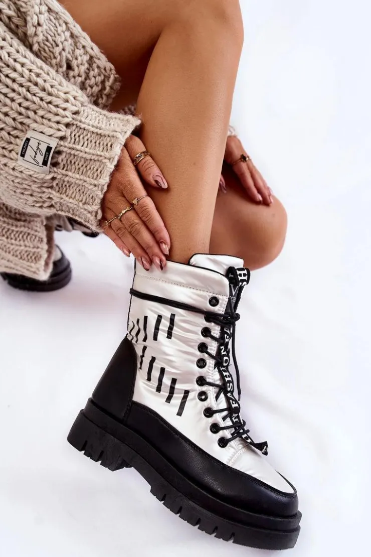 Damskie Buty damskie Vinceza Damskie Sznurowane Botki Śniegowce Vinceza 23-34586 Biało-Czarne