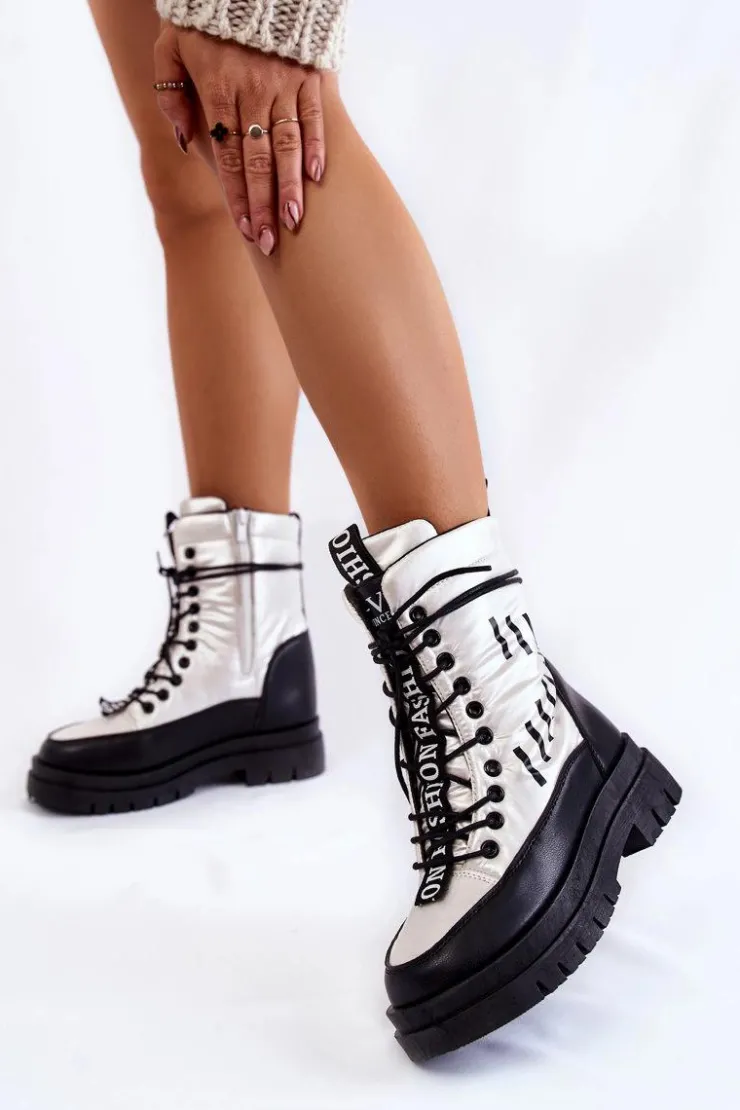 Damskie Buty damskie Vinceza Damskie Sznurowane Botki Śniegowce Vinceza 23-34586 Biało-Czarne