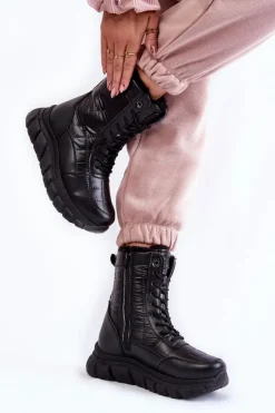 Damskie Buty damskie Vinceza Damskie Sznurowane Botki Śniegowce Na Platformie Czarne Anubi