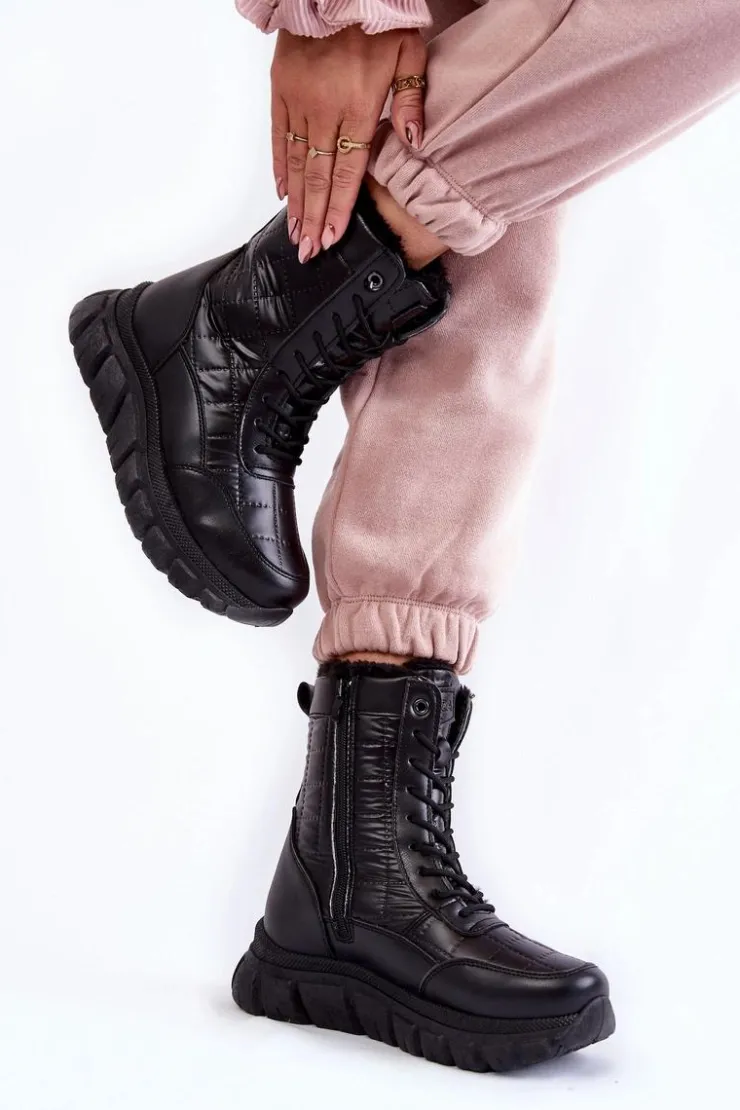 Damskie Buty damskie Vinceza Damskie Sznurowane Botki Śniegowce Na Platformie Czarne Anubi