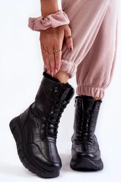 Damskie Buty damskie Vinceza Damskie Sznurowane Botki Śniegowce Na Platformie Czarne Anubi