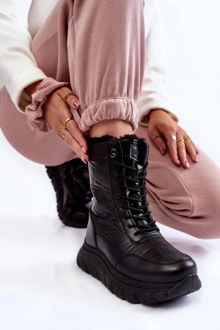 Damskie Buty damskie Vinceza Damskie Sznurowane Botki Śniegowce Na Platformie Czarne Anubi