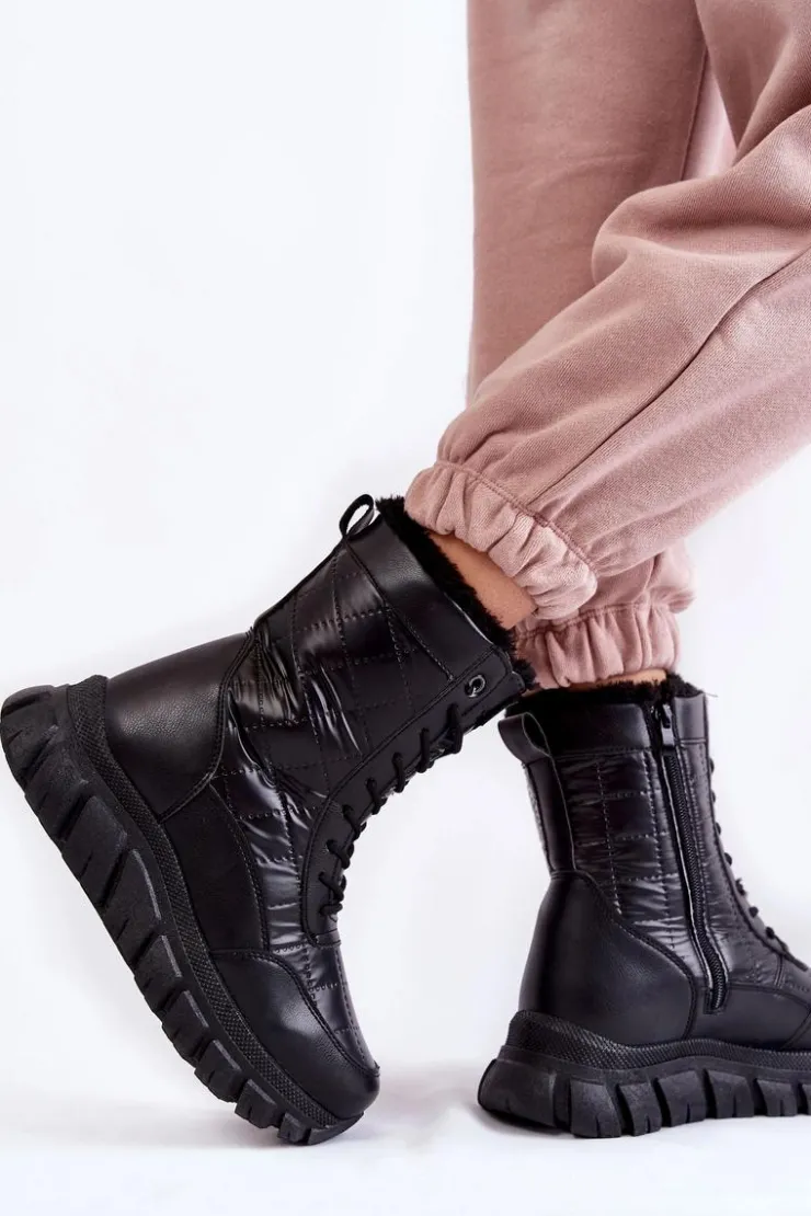 Damskie Buty damskie Vinceza Damskie Sznurowane Botki Śniegowce Na Platformie Czarne Anubi