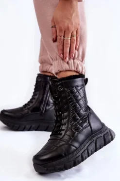 Damskie Buty damskie Vinceza Damskie Sznurowane Botki Śniegowce Na Platformie Czarne Anubi