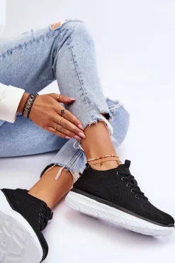 Damskie Boto Damskie Sznurowane Buty Sportowe Czarne Lavarone