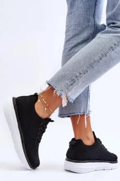 Damskie Boto Damskie Sznurowane Buty Sportowe Czarne Lavarone