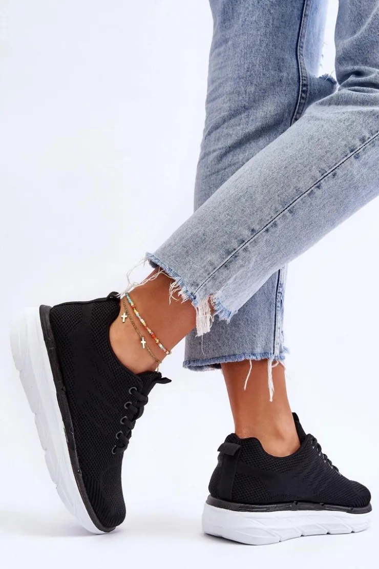 Damskie Boto Damskie Sznurowane Buty Sportowe Czarne Lavarone