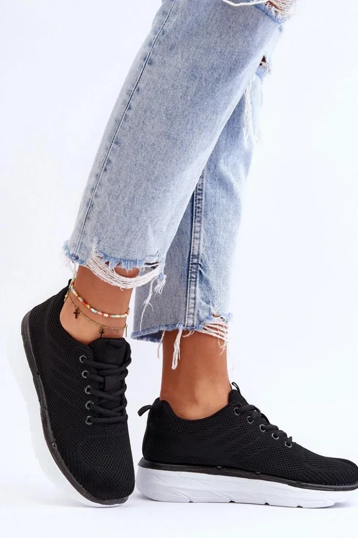 Damskie Boto Damskie Sznurowane Buty Sportowe Czarne Lavarone