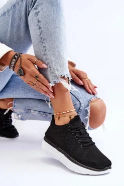 Damskie Boto Damskie Sznurowane Buty Sportowe Czarne Lavarone