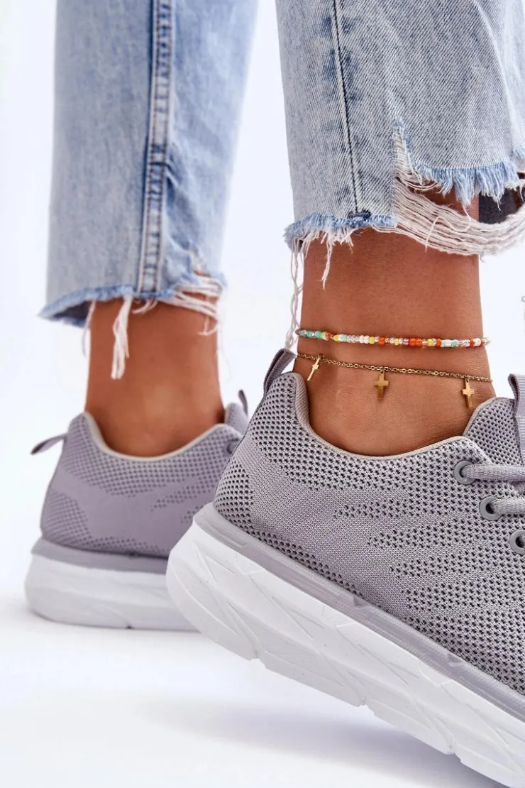 Best Boto Damskie Sznurowane Buty Sportowe Szare Lavarone