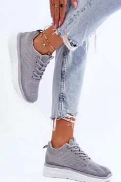 Best Boto Damskie Sznurowane Buty Sportowe Szare Lavarone