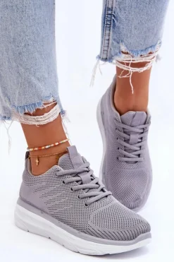 Best Boto Damskie Sznurowane Buty Sportowe Szare Lavarone