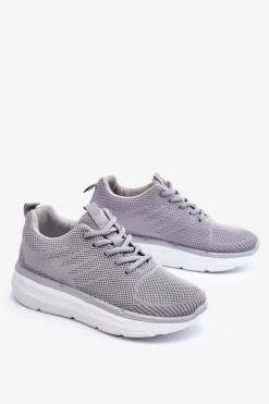 Best Boto Damskie Sznurowane Buty Sportowe Szare Lavarone