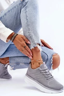 Best Boto Damskie Sznurowane Buty Sportowe Szare Lavarone