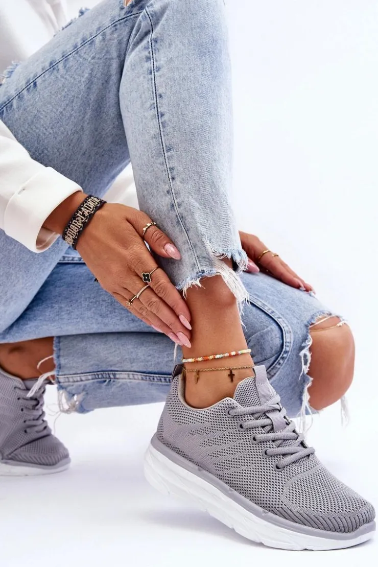 Best Boto Damskie Sznurowane Buty Sportowe Szare Lavarone