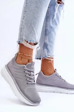 Best Boto Damskie Sznurowane Buty Sportowe Szare Lavarone