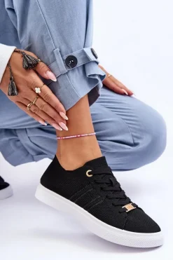 Discount Boto Damskie Sznurowane Trampki Czarne Etna Czarny