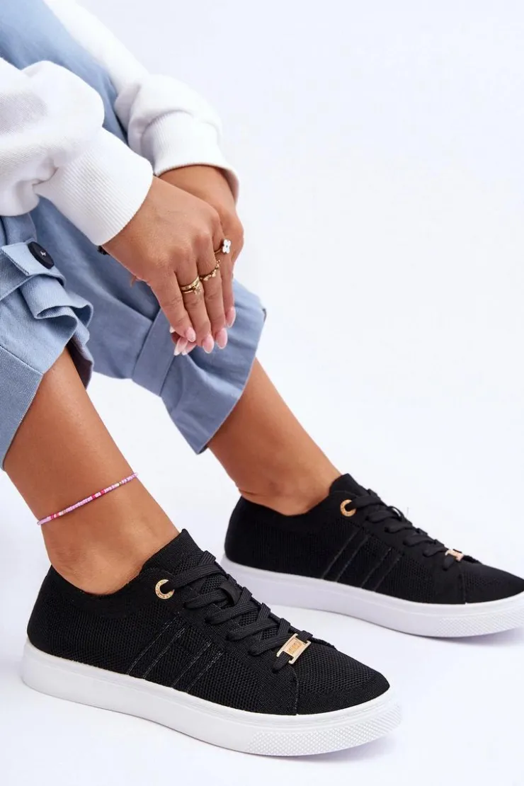 Discount Boto Damskie Sznurowane Trampki Czarne Etna Czarny