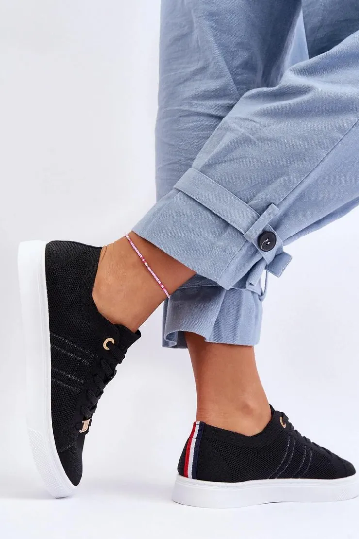 Discount Boto Damskie Sznurowane Trampki Czarne Etna Czarny